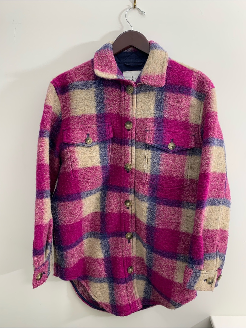Aritzia Wilfred the GANNA Pink Plaid Shacket Jacket oversized size XS